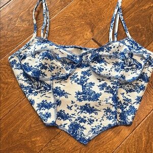 Blue and white print tank top